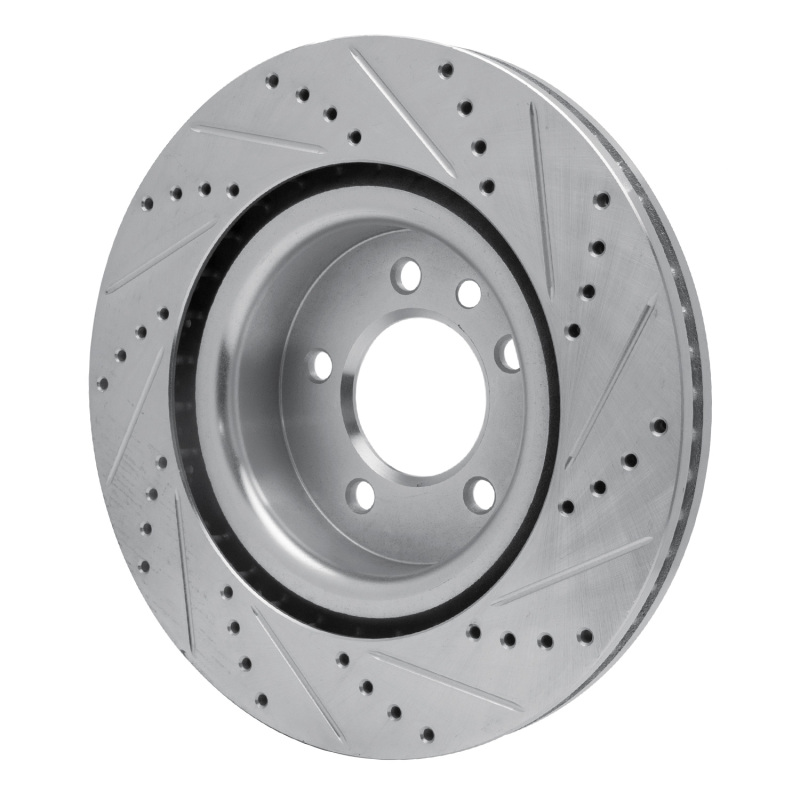 Land Rover LR3 Brake Rotor (1) - Front Left - R1 Concepts - Drilled & Slotted - Silver - `05-`09